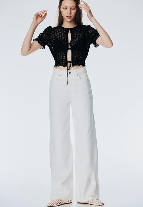 H&M - Pointelle-knit top - black