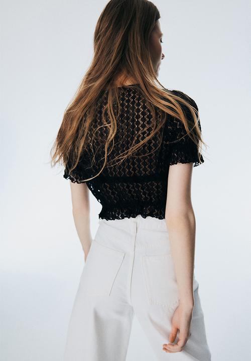H&M - Pointelle-knit top - black