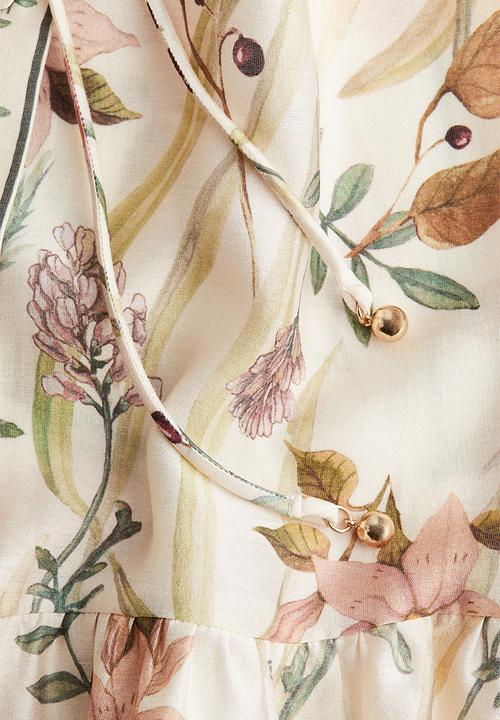 H&M - Oversized tie-belt dress - cream/floral 
