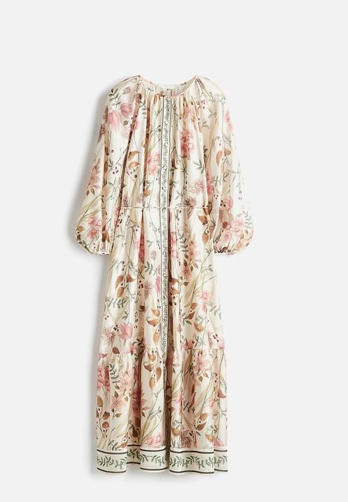 H&M - Oversized tie-belt dress - cream/floral 