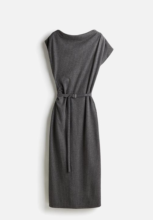 H&M - Draped belted dress - dark grey pinstriped