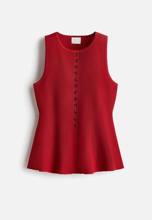 H&M - Rib-knit peplum vest top - dark red
