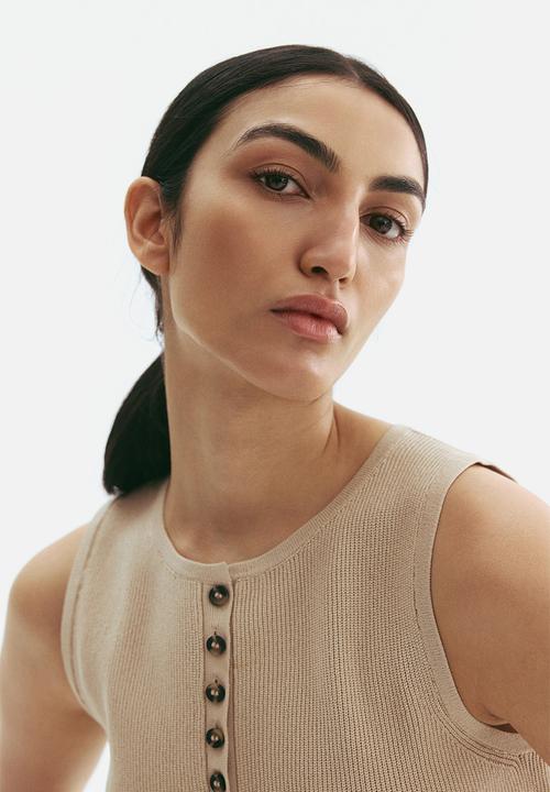 H&M - Rib-knit peplum vest top - beige