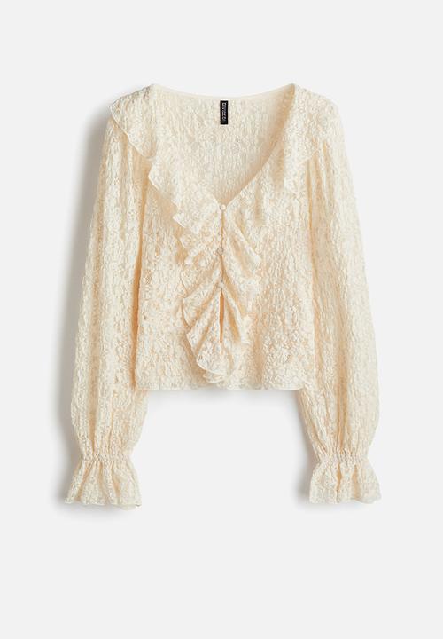 H&M - Flounced lace top - cream