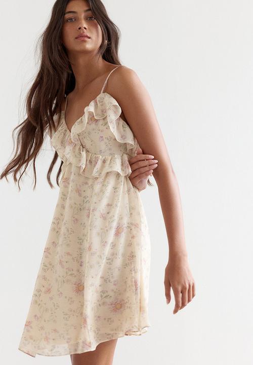 H&M - Frill-trimmed strappy dress - light beige floral