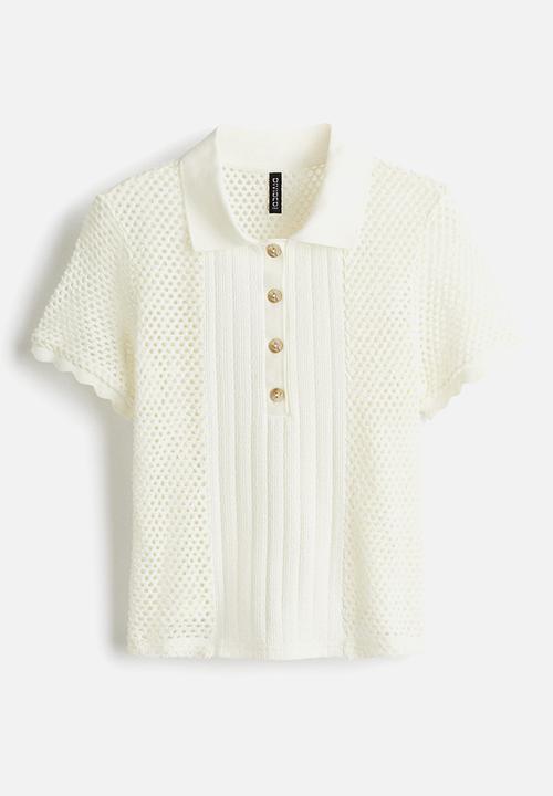 H&M - Hole-knit polo shirt - cream