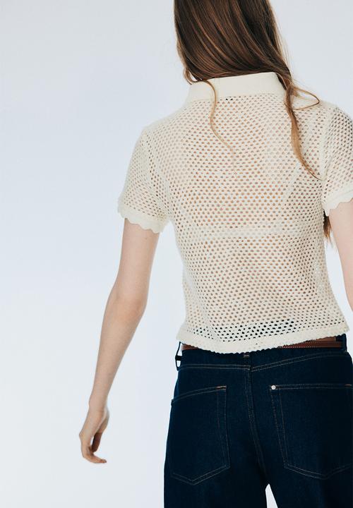 H&M - Hole-knit polo shirt - cream