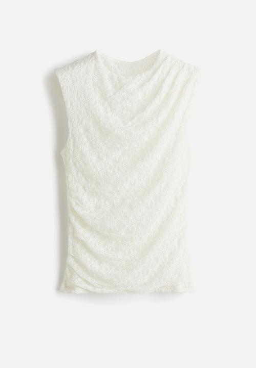 H&M - Draped lace jersey top - white