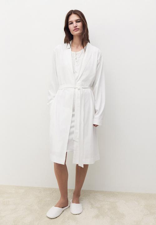MANGO - Dressing gown bordado- white
