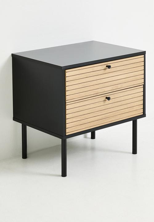 Sixth Floor - Quinn 2 drawer bedside table - black & natural