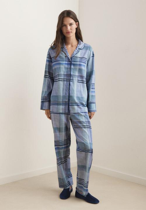 MANGO - Pyjama trouser chessy- blue