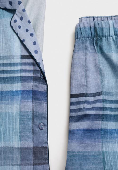 MANGO - Pyjama trouser chessy- blue
