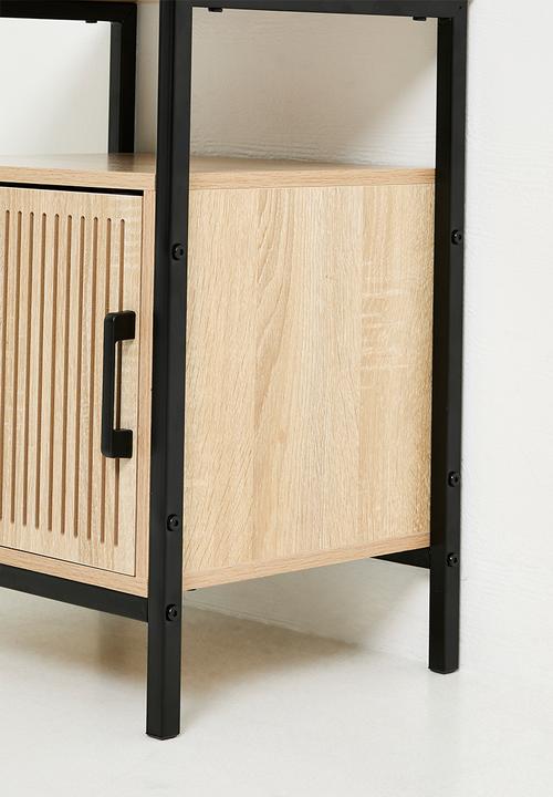 H&S - Single fluted door side table - black/natural