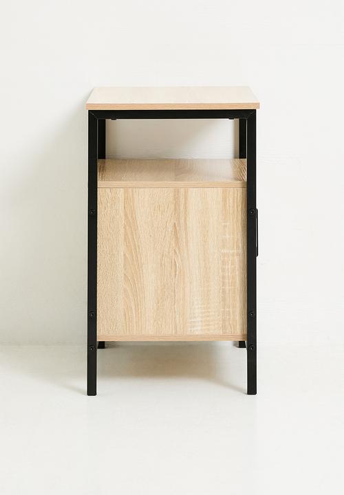 H&S - Single fluted door side table - black/natural