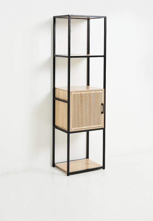 H&S - Tall fluted storage cabinet - black/natural