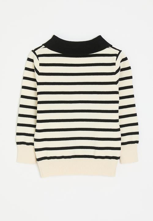 Pop Candy - Collared sweatshirt with embroidered cheetah - cream/black
