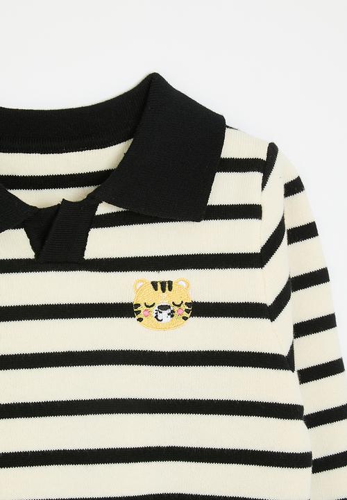 Pop Candy - Collared sweatshirt with embroidered cheetah - cream/black
