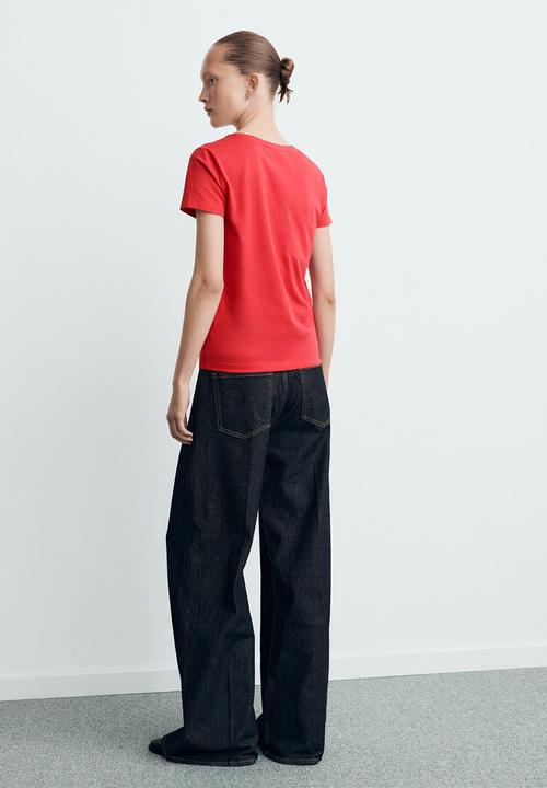 MANGO - T-shirt mangolog-w - bright red