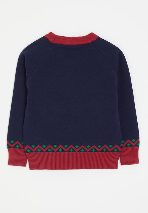 Pop Candy - Dino graphic knit sweater - navy/red/multi