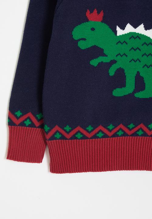 Pop Candy - Dino graphic knit sweater - navy/red/multi