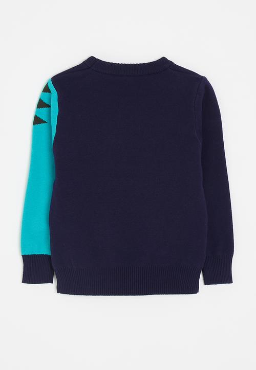 Pop Candy -  Knit dino graphic sweater - navy/celeste blue