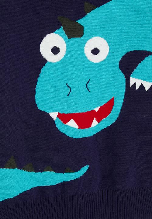 Pop Candy -  Knit dino graphic sweater - navy/celeste blue