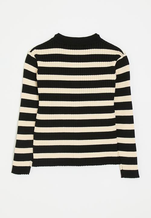Pop Candy - Striped button down cardigan - black/light beige