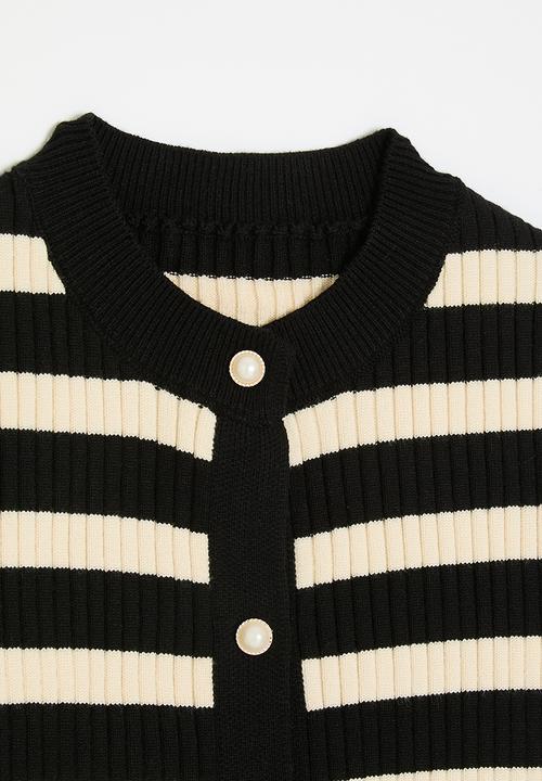 Pop Candy - Striped button down cardigan - black/light beige