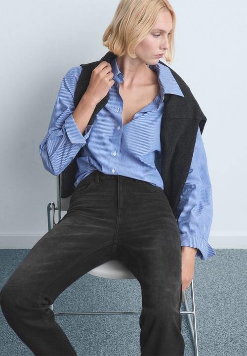 MANGO - Jeans newmom - open gray