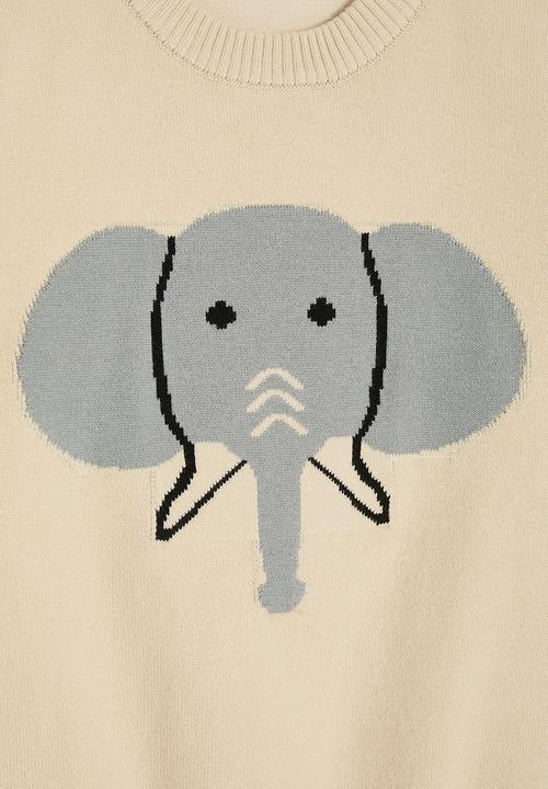 Pop Candy - Knit elephant placement print sweater - beige