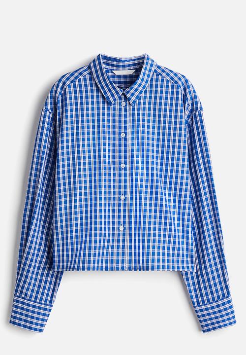 H&M - Short cotton poplin shirt - blue checked