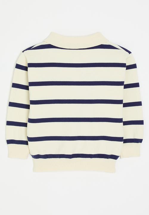 Pop Candy - Golfer-style knit sweat top - navy stripe