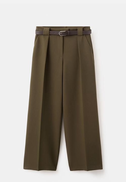 MANGO - Trousers cintu - khaki