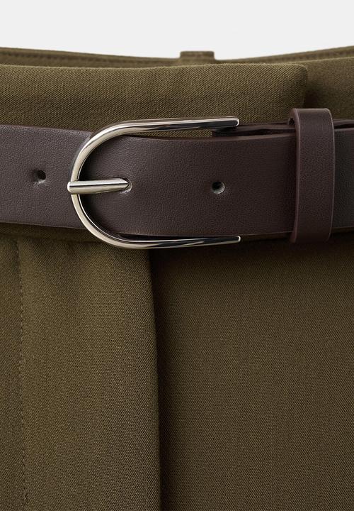 MANGO - Trousers cintu - khaki