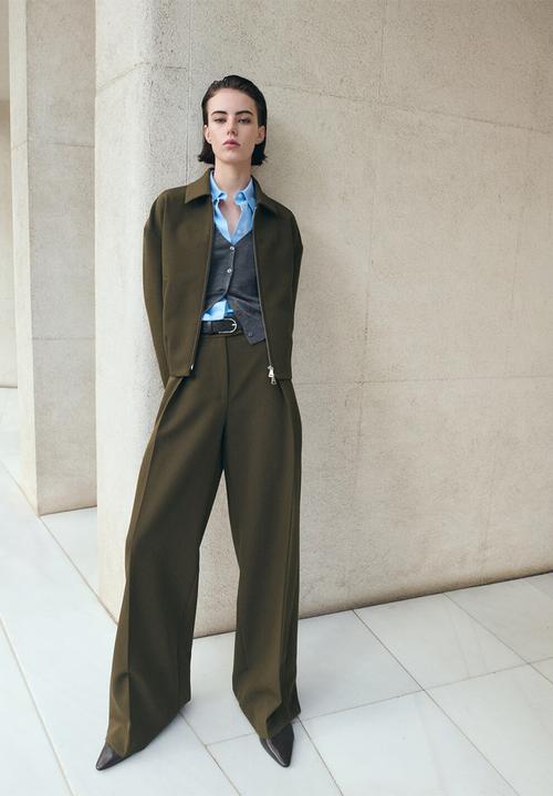 MANGO - Trousers cintu - khaki