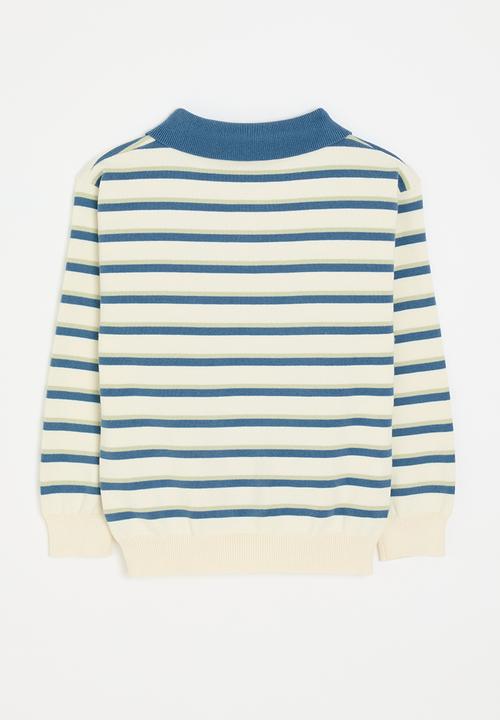 Pop Candy - Collared knit sweater - cream/blue/blue stripe