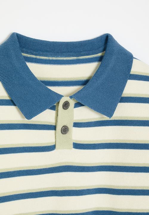 Pop Candy - Collared knit sweater - cream/blue/blue stripe