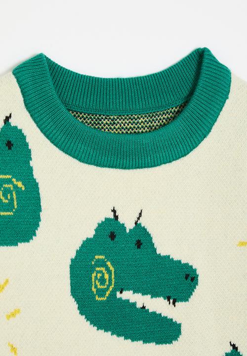 Pop Candy - Pixellated croc sweatshirt with rib knit finish - cream/jade green