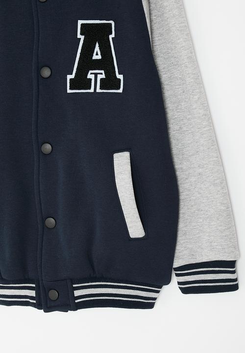 Pop Candy - Baseball jacket with striped rib - navy blue/light grey