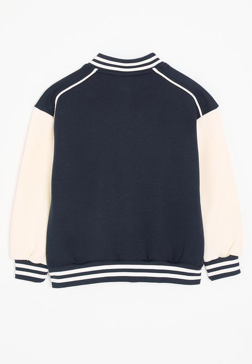 Pop Candy - Baseball jacket with striped rib - navy/cream 