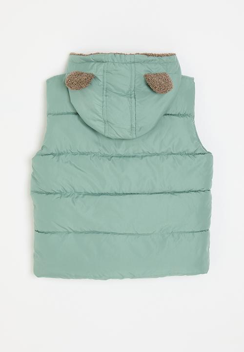 Pop Candy - Hooded gilet with animal ears - sage green/brown