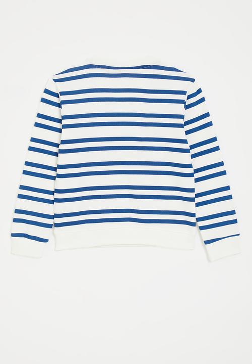 Pop Candy - Embroidered animals graphic sweater - blue stripes