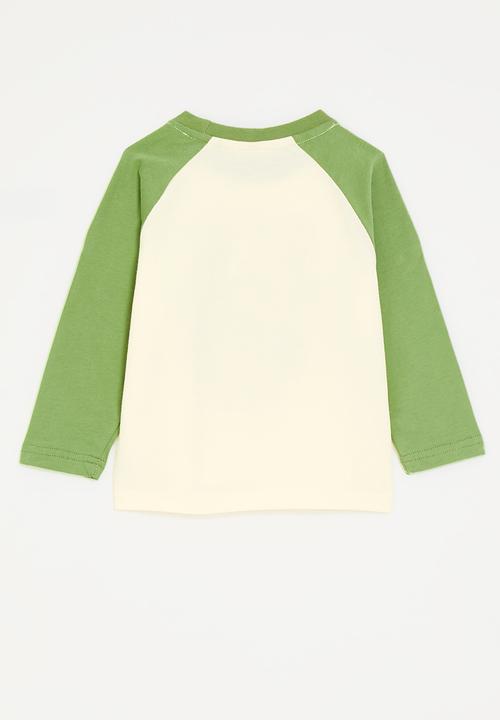 Pop Candy - Paradise California graphic raglan tee - green/cream