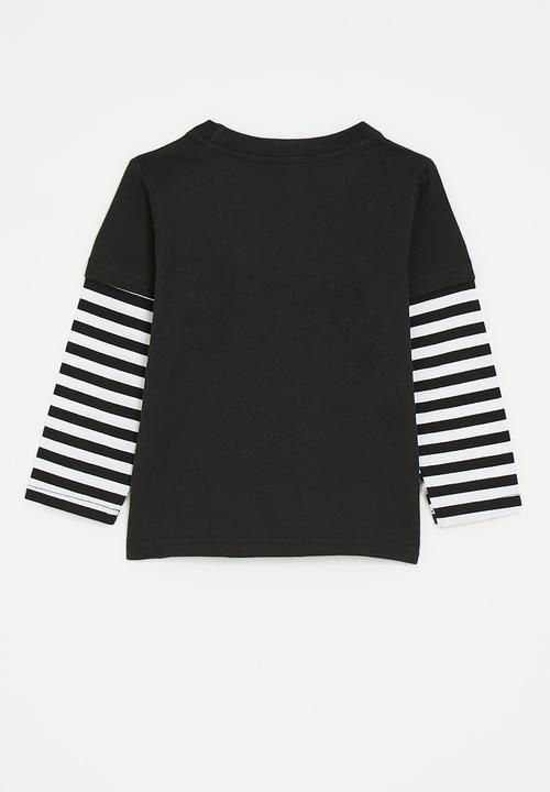 Pop Candy - Dino twofer tee - black/black stripe/multi