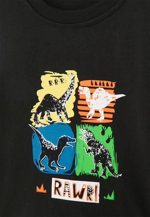 Pop Candy - Dino twofer tee - black/black stripe/multi