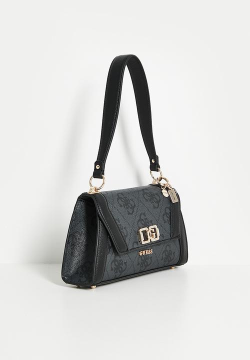 GUESS - Karnilla logo flap shoulder bag - coal logo