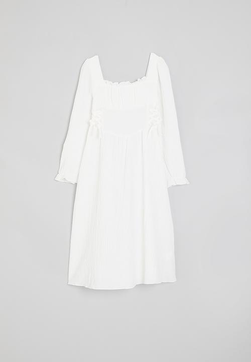 Pop Candy - Mock corset waist dress - white