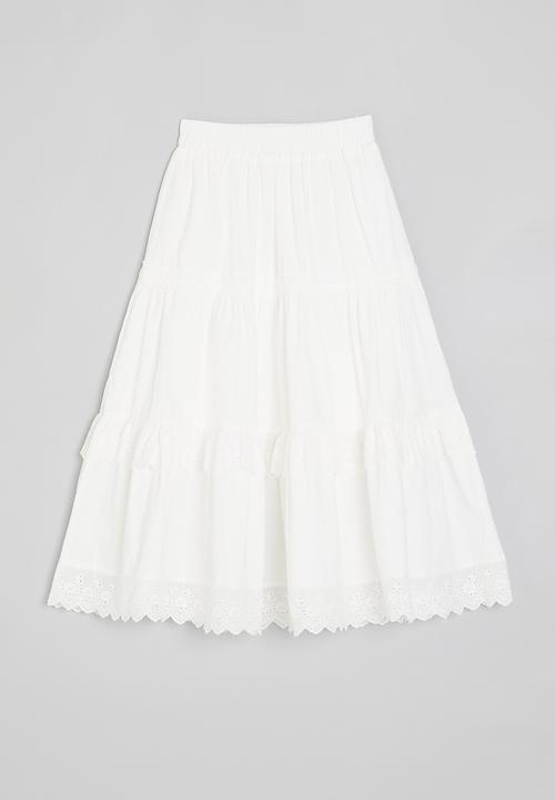 Pop Candy - Broderie tiered maxi skirt - white
