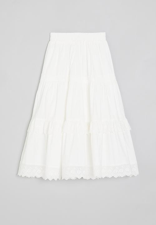 Pop Candy - Broderie tiered maxi skirt - white