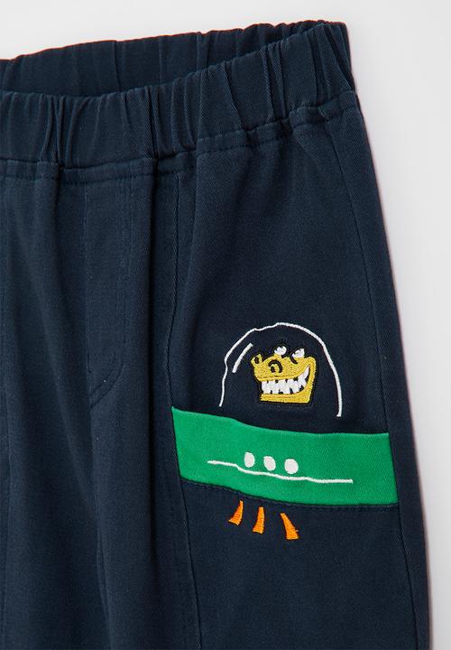 Pop Candy - Cuffed pants with embroidery details - oxford blue